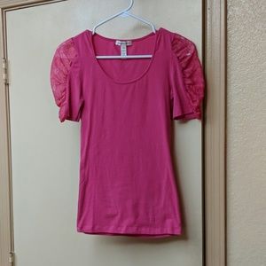 Lace Cap Sleeved Hot Pink Shirt